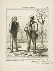 "- Parece que te gusta hacer mi trabajo. A cambio podría ofrecerte hacer tu trabajo: Iré a dar un paseo en tu carruaje", plato 249 de Les Parisiens A La Campagne.