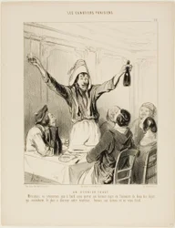 Un último brindis "Señores, no volvamos a bordo sin un último brindis en honor de las dos cosas que, sobre todo, dan encanto a nuestras vidas... ¡brindemos por las damas y por la ternera fría!", plato 18 de Les Canotiers Parisiens.