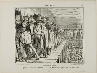 Una visita a los baños. Cola delante de los vestuarios - o del baño de vapor antes del baño frío, lámina 20 de Croquis D