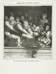 Un argumento literario en el segundo plano, lámina 3 de Croquis Pris Au Théatre par Daumier