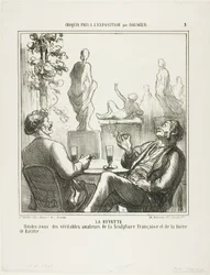 En el bar. Punto de encuentro para los verdaderos amantes de la escultura francesa y la cerveza bávara, plato 5 de Croquis pris à l