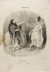 Diógenes y Alcibíades en el Odeón. "- Ah... es moderno.... ¡Qué hombre!", plato 121 de Actualités