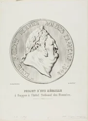 Luis Felipe, último rey de los franceses 1848. Diseño para una medalla destinada a ser fabricada por la Casa Nacional de Moneda