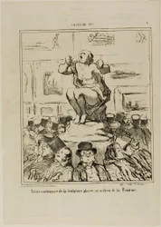 El disgusto de una escultura colocada en medio de una exposición de cuadros, lámina 5 del Salon De 1857