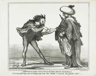 El Emperador de Marruecos en consulta con el famoso mago Desbarolles. "- ¡Esta pequeña línea de aquí me indica que vas a recibir una paliza real!", lámina 126 de Actualités
