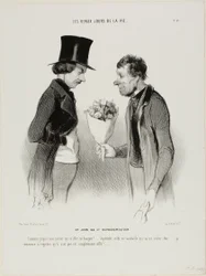 ¡La noche del estreno! "¡Qué! ¡Hasta mi portero me ofrece flores!... Bendita sea mi alma, esta comedia me costará una fortuna... Empiezo a lamentar que no haya sido silbada fuera del escenario por completo", plato doce de Les beaux jours de la vie