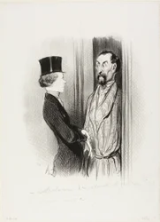 El Rendez-Vous. "- ¿Madame Eudoxie Blancminet - Soy yo, Monsieur... ¿en qué puedo servirle", lámina 44 de Les Beaux Jours De La Vie.