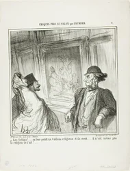 "¡Qué idiotas! Les pintas un cuadro religioso y se ríen.... ¡ni siquiera tienen devoción por el arte!...," lámina 4 de Croquis Pris Au Salon par Daumier
