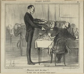"¿Le apetecen crêpes al señor... - Debe de haber sido enterrador", lámina cinco de Croquis Parisiens (Bocetos parisinos).