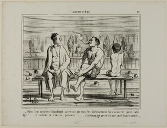 "Sabe, Monsieur Beaufumé, la verdad es que se ha conservado condenadamente bien teniendo en cuenta su edad. Este traje le sienta perfectamente.... lástima que no le quede bien a todo el mundo," plato 36 de Croquis D