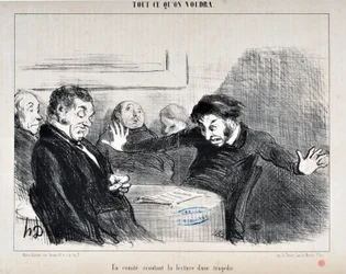 Obra de Honoré Daumier (1808-1879). Charivari data de 1852: Serie TODO LO QUE QUIERAS "-Un comité escuchando la lectura de una tragedia" MUSEO DE BELLAS ARTES - PALACIO LONGCHAMP, MARSELLA