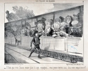 Obra de Honoré Daumier (1808-1879). Charivari data de 1852: Serie LES TRAINS DE PLEASURE - Tienes que hacer espacio para siete pasajeros... ¡estás demasiado cómodo en tu compartimento! MUSEO DE BELLAS ARTES - PALACIO LONGCHAMP, MARSELLA