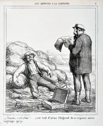 Obra de Honoré Daumier (1808-1879). Charivari data de 1865: Serie LOS ARTISTAS EN EL CAMPO “- Veamos, ¿ha terminado?... Es aún cansado descansar tanto tiempo como...” MUSEO DE BELLAS ARTES - PALACIO LONGCHAMP, MARSELLA