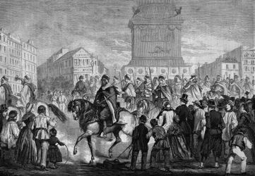 Desfile de los spahis del ejército colonial argelino en las calles de París (paso por la plaza de la Bastilla)