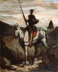 ""Don Quixote in the Mountains"" (Don Quijote en las Montañas) Pintura de Honore Daumier (1808-1879) hacia 1850 - Óleo sobre tabla Dim 39,6x31,2 cm Bridgestone Museum of Art