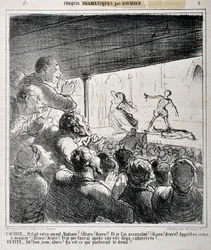 Boceto dramático: "Él era tu amante, Madame..." Grabado por Honore Daumier en "Le Charivari"