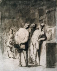 Los tres conocedores. Dibujo de Honore Daumier (1808-1879), arte francés, realismo del siglo XIX. Instituto de Arte de Chicago (EE.UU.).