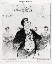 Bocetos musicales: buscando fascinar a una rica heredera con su pecho. Ilustración de Honoré Daumier, publicada en 