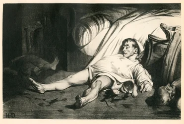 Ciento veinte litografías de H. Daumier, Satírico en N & B, circa 1834: Masacre de la rue Transnonain (París) - Republicano, Cadáveres, Represión - Ilustración de Honoré Daumier (1808-1879)