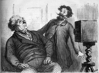 Fotógrafos y fotografías. Caricatura de Honoré Daumier (1808-1879). Grabado en Le Monde Illustré n°259 del 29 de marzo de 1862.