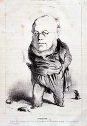 Proudhon, "apóstol del socialismo, enemigo de la propiedad y su destructor patentado" - por Daumier, en "Charivari" del 06/01/1849