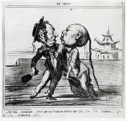 Segunda guerra del Opio (1856-1860), en 1858, el gobierno chino aceptó legalizar el comercio del opio, bajo presión franco-británica: “Eh! Well, comrade... Is it not better than the o... l
