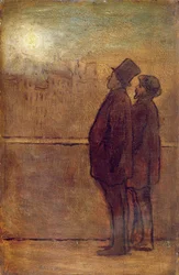 Los caminantes nocturnos (óleo sobre tabla)