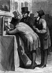 La casa de subastas: el amante del arte. Caricatura de Honoré Daumier (1808-1879). Grabado en “Le Monde Illustré” n°314 del 18 de abril de 1863