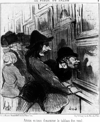El público del espectáculo. Artistas examinando la pintura de un rival, tomado de "Pinturas y Salones", serie de caricaturas de Honore Daumier (1808-1879). "Charivari"