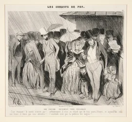Una parada infinitamente demasiado prolongada: ¡Es asombroso! ¡El convoy no llega!... por lo general solo lleva tres cuartos de hora de retraso,... de Les Chemins de Fer, en Le Charivari, 13 de noviembre de 1843