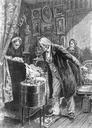 Ilustración de Alcide Theophile Robaudi (en activo, 1874-1884) para El primo Pons, novela de Honore de Balzac (1799-1850) de la colección en varios volúmenes titulada Comedia humana, publicada en 1900, París.