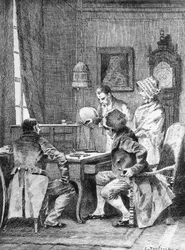 Ilustración de Edouard Toudouze (1848-1907) para Contrato matrimonial, novela de Honore de Balzac (1799-1850) de la colección en varios volúmenes titulada Comedia humana, publicada en 1902, París.