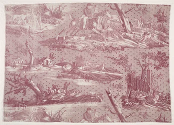 Fragmento de algodón impreso con diseño de escena de caza, c. 1815