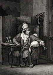 Escena de El enfermo imaginario de Molière, por Horace Vernet, grabado - Le Malade imaginaire de Jean-Baptiste Poquelin dit Molière (1622-1673)