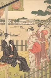 Grupo en una casa de té a orillas del río Sumida