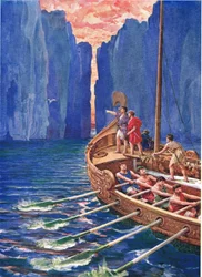 Hera nos ha enviado un piloto; sigamos al astuto pájaro", ilustración de "Cómo los argonautas navegaron a Cólquida", de Los héroes de los cuentos de hadas griegos, de Charles Kingsley (1819-75) (litografía en color)