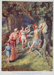 "Jasón arrancó el vellón del tronco del árbol" (litografía en color)