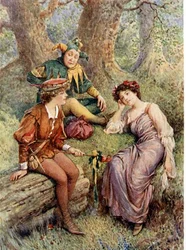 Rosalind, Celia y Touchstone en "As You Like It" de 