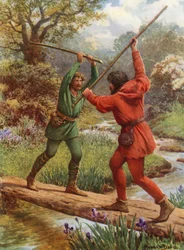 "La lucha entre Robin Hood y Little John" (litografía en color)