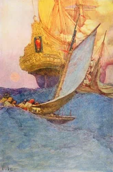 Un ataque a un galeón, principios del siglo XX (ilustración de libro)