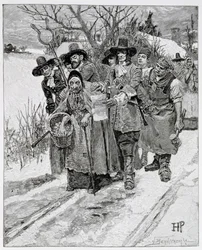 Arresto de una Bruja, grabado por J. Bernstrom, ilustración de 