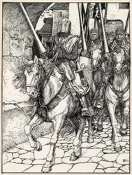 Se alejaron con cascos que chocaban y armaduras que sonaban