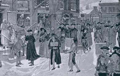 Mañana de Navidad en el Viejo Nueva York Antes de la Revolución, ilustración de Harper
