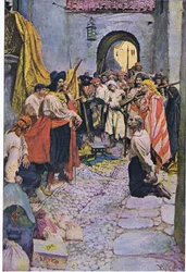 Extorsionando tributo de los ciudadanos, de El Libro de Piratas de Howard Pyle publicado por Harper & Bros, 1921