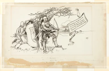 Ilustración de La circunstancia acomodaticia, II; Ajustando una larga flecha a su arco, la envió directamente a través del jinete más adelantado