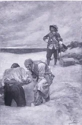 Kidd en la Isla de Gardiner, de El Libro de Piratas de Howard Pyle publicado por Harper & Bros, 1921