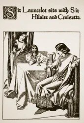 Sir Launcelot sentado con Sir Hilaire y Croisette, ilustración de 
