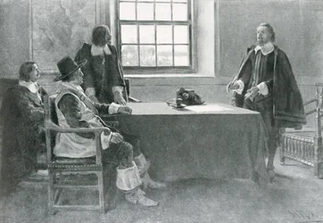 Sir William Berkeley Rindiéndose a los Comisionados de la Commonwealth, ilustración de 