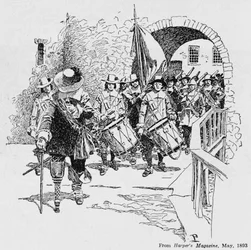 Stuyvesant rindiendo el Fuerte Ámsterdam a los ingleses, de Harper