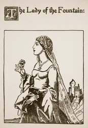 La Dama de la Fuente, ilustración de La Historia de Sir Launcelot y sus Compañeros, 1907